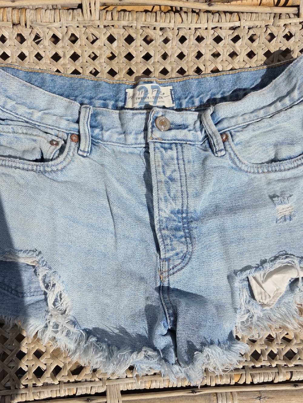Free People Light Wash Distressed Denim Cutoff Shorts